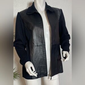 💯Leather front Panels Coldwater Creek Black Jacket